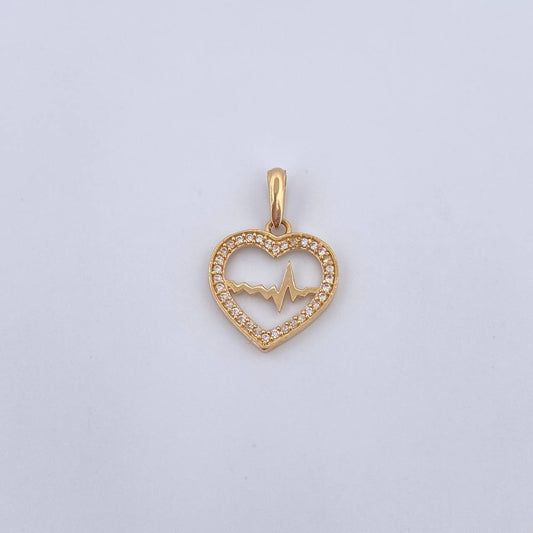 Dije Corazon Linea De Vida 1.45gr / 2.2cm / Circones Blancos Oro Amarillo 18K &