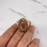 Anillo Virgen Guadalupe 8.75gr / T10 / Circones Verdes Fucsias Azules Blancos Oro Amarillo 18K $