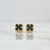 Topos Trebol VCyA 0.9gr / 7mm Onix Negro Punteado Oro Amarillo Nac. Esp 18K