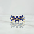 Anillo Trio De Flor Nevada 1.75gr / T6 / Circones Blancos Y Azules Oro Amarillo 18K