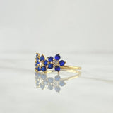 Anillo Trio De Flor Nevada 1.75gr / T6 / Circones Blancos Y Azules Oro Amarillo 18K