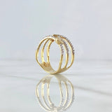 Anillo Tres Lineas Corazones 4.45gr / T7 3/4 / Circones Blancos Oro Amarillo 18K