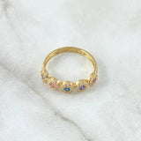 Anillo Circulos Tupidos 2.4gr / T6 3/4 / Circones De Colores Oro Amarillo 18K