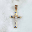 Dije Cruz Cristo 5gr / 4.9cm / Corona Espinas Circones Azul Rey Tres Oros 18K