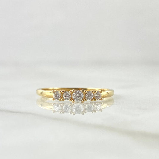 Anillo Penta Piedra 1.3gr / T7 1/4 / Circones Blancos Oro Amarillo 18K