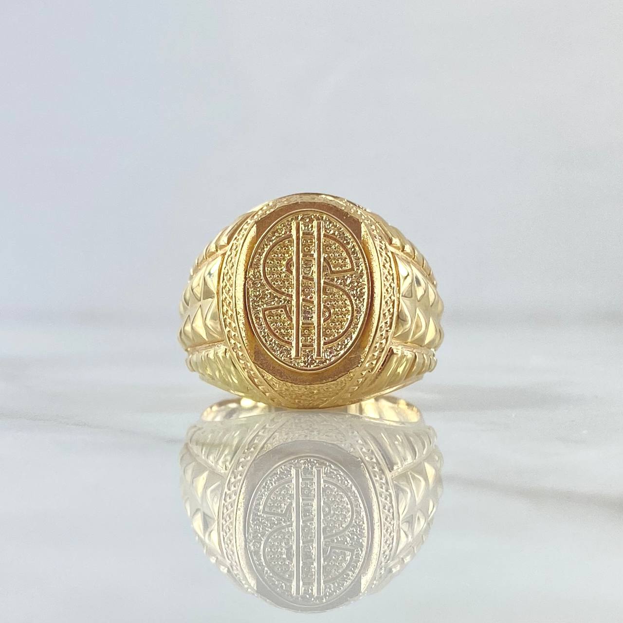 Anillo Sello Signo Dólar 7.4gr / T11 1/4 / Oro Amarillo 18K