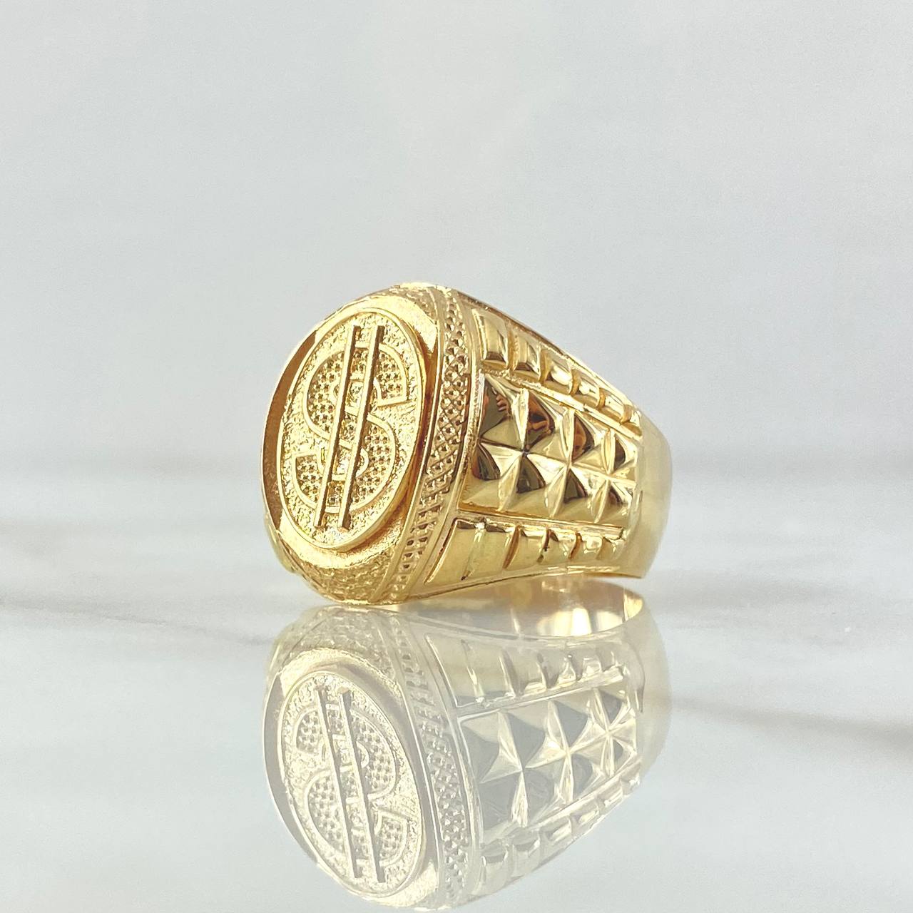 Anillo Sello Signo Dólar 6.95gr / T10 / Oro Amarillo 18K