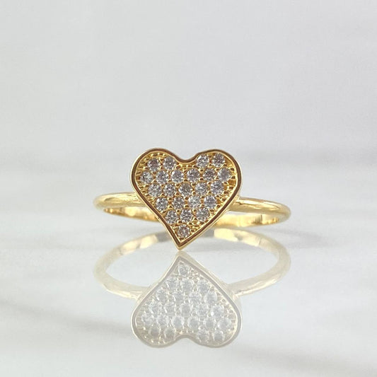 Anillo Corazón Plano 1.9gr / T5 / Circones Blancos Oro Amarillo 18K