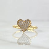 Anillo Corazón Plano 1.95gr / T5 3/4 / Circones Blancos Oro Amarillo 18K