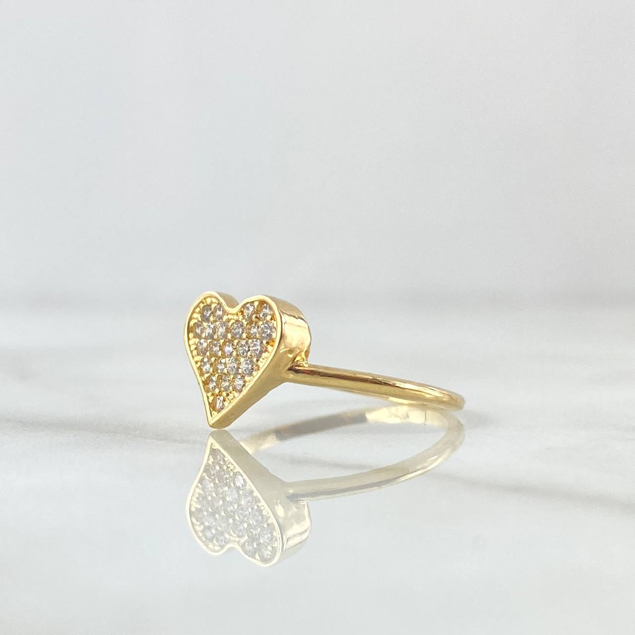 Anillo Corazón Plano 1.95gr / T6 3/4 / Circones Blancos Oro Amarillo 18K