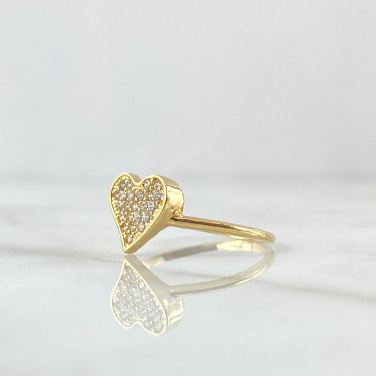 Anillo Corazón Plano 1.95gr / T5 3/4 / Circones Blancos Oro Amarillo 18K