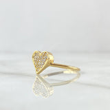 Anillo Corazón Plano 1.95gr / T7 3/4 / Circones Blancos Oro Amarillo 18K