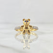 Anillo Oso En Media Churumbela 2.3gr / T6 1/2 / Ojos Azules Circones Blancos Oro Amarillo 18K