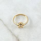 Anillo Oso En Media Churumbela 2.3gr / T6 1/2 / Ojos Azules Circones Blancos Oro Amarillo 18K