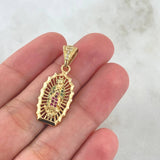 Dije  Virgen Guadalupe 3.15gr / 3.5cm / Ovalo Filigrana - Circones Blancos Verdes Fucsia  Oro Amarillo 18K *