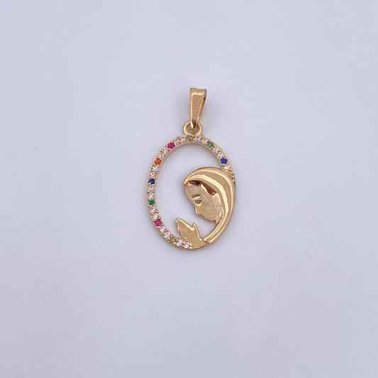 Dije Virgen Maria 1.3gr / 2.7cm / Circones Colores Oro Amarillo 18K &