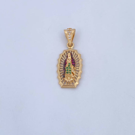 Dije Virgen Guadalupe 3gr / 3.1cm / Circones Verdes Fucsias Dos Oros Negro Amarillo 18K &