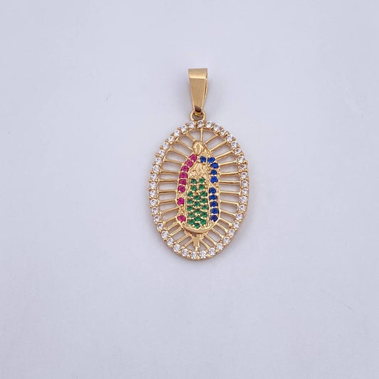 Dije Virgen Guadalupe 2.85gr / 3.5cm / Circones Verdes Azules Fucsias Blancos Oro Amarillo 18K &