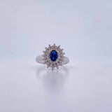 Anillo Solitario Halo 3.75gr / T6 3/4 / Circones Azul Blancos Oro Blanco 18K &