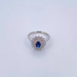 Anillo Solitario Halo 3.75gr / T6 3/4 / Circones Azul Blancos Oro Blanco 18K &