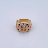 Anillo Poker 9.3gr / T10 1/4 / Circones Negros Fucsias Blancos Tres Oros 18K &