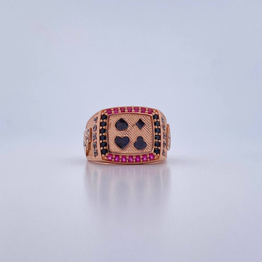 Anillo Poker 9.2gr / T9 1/2 / Circones Negros Fucsias Dos Oros Negro Rosa 18K &