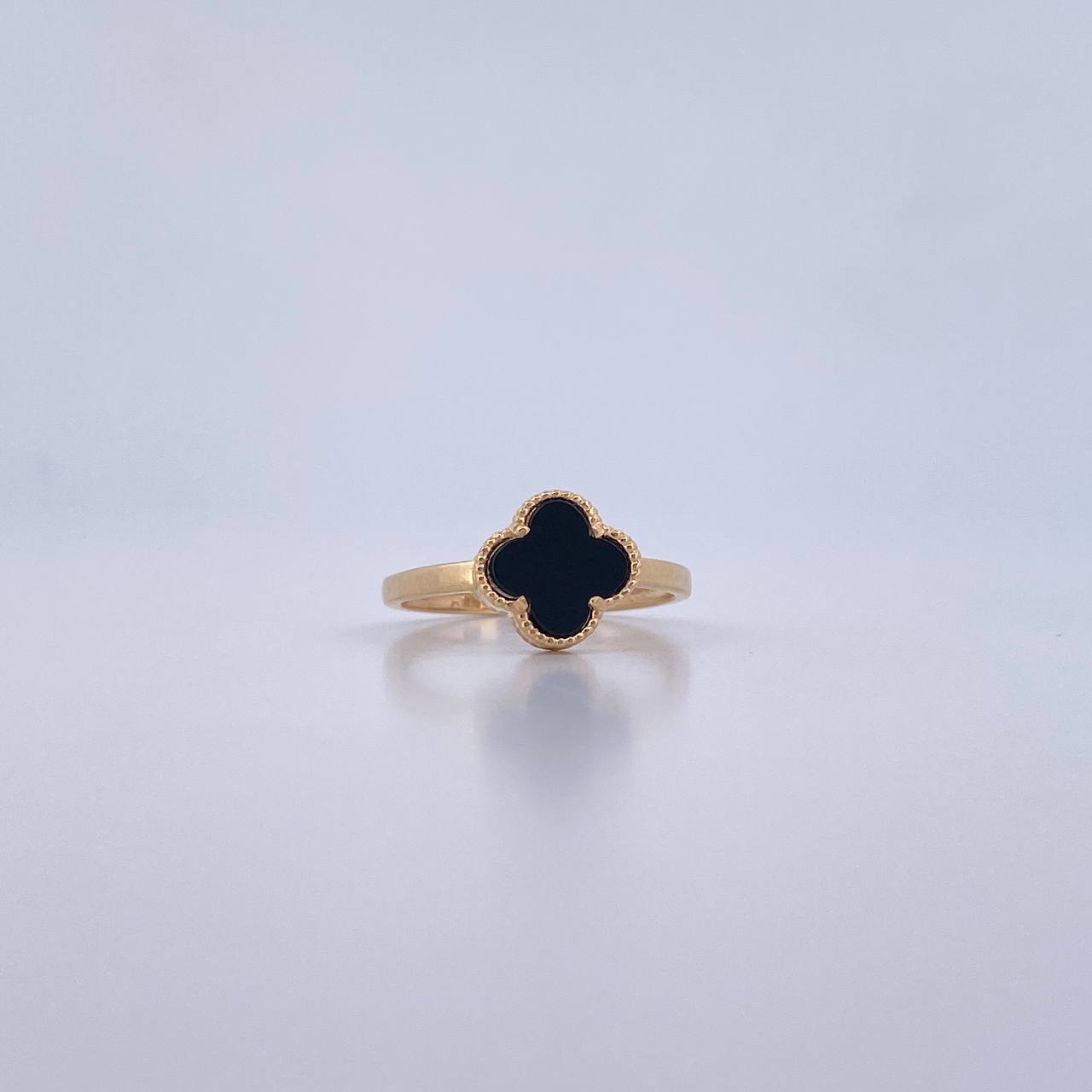 Anillo Trebol VCyA 2gr / T6 / Onix Negra Oro Amarillo Nac.Esp. 18K &