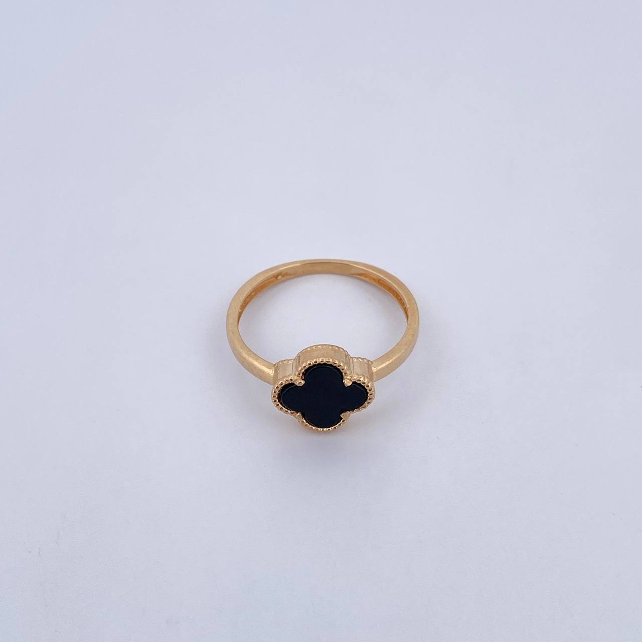 Anillo Trebol VCyA 2gr / T6 / Onix Negra Oro Amarillo Nac.Esp. 18K &