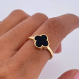 Anillo Trebol VCyA 2gr / T6 / Onix Negra Oro Amarillo Nac.Esp. 18K &