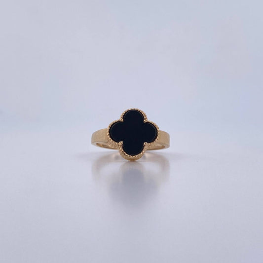 Anillo Trebol VCyA 2.8gr / T7 1/2 / Onix Negra Oro Amarillo Nac.Esp. 18K &