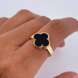 Anillo Trebol VCyA 2.8gr / T7 1/2 / Onix Negra Oro Amarillo Nac.Esp. 18K &