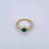 Anillo Trebol VCyA Churumbela 2.3gr / T6 1/2 / Malaquita Verde Circones Blanco Verdes Oro Amarillo Nac.Esp. 18K &