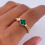 Anillo Trebol VCyA Churumbela 2.3gr / T6 1/2 / Malaquita Verde Circones Blanco Verdes Oro Amarillo Nac.Esp. 18K &