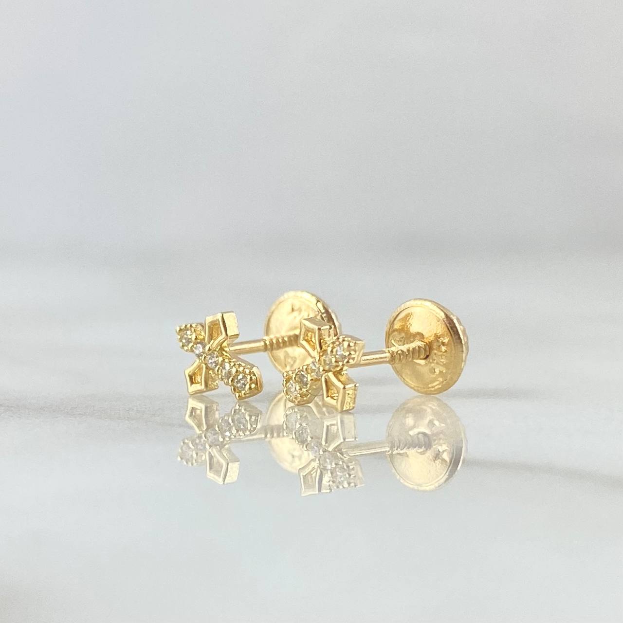 Topos Cruz Semi-Basteada 0.75gr / 7mm Circones Blancos Oro Amarillo 18K ©