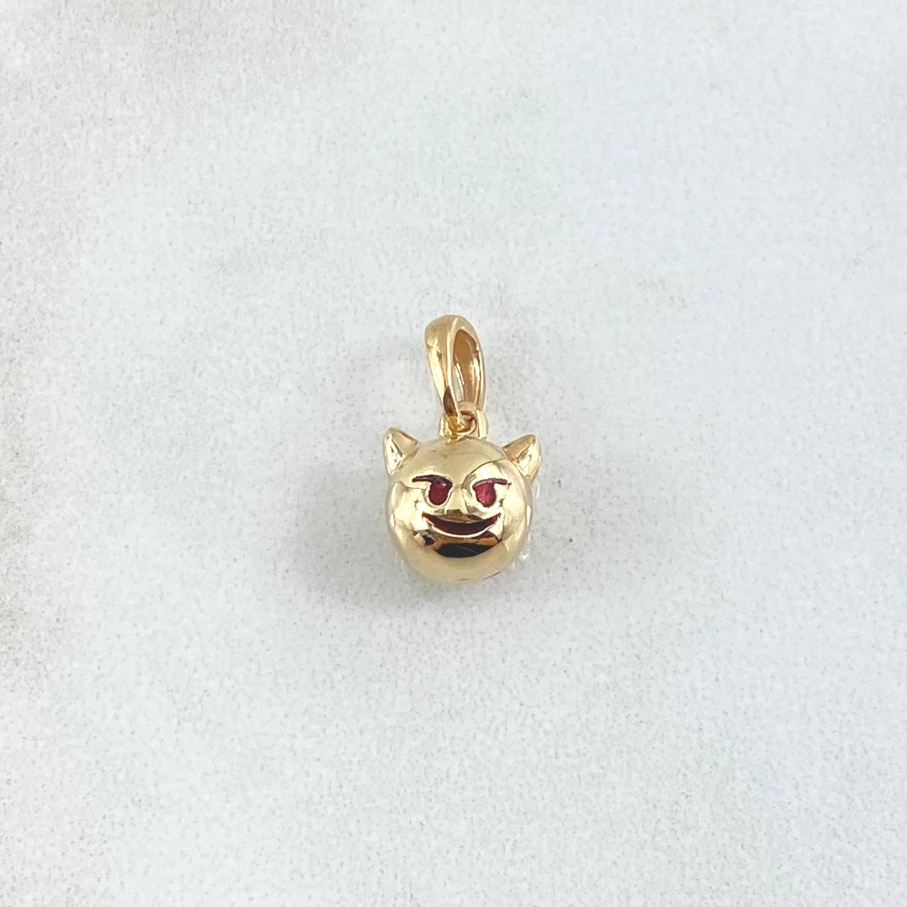 Dije Emoji Diablo 1.3gr / 1.5cm / Texturizado Rojo Oro Amarillo 18K *