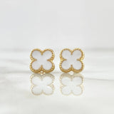 Topos Trébol VCyA 1.4gr / 9mm Resina Blanca Broche Mariposa Oro Amarillo 18K