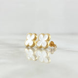 Topos Trébol VCyA 1.4gr / 9mm Resina Blanca Broche Mariposa Oro Amarillo 18K