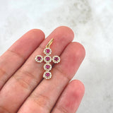 Dije Cruz Tupida 2gr / 2.8cm-Circones Blancos Y Fucsias Oro Amarillo 18K *