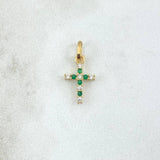 Dije Cruz 0.6gr / 2.4cm / Circones Verdes Y Blancos Oro Amarillo 18K