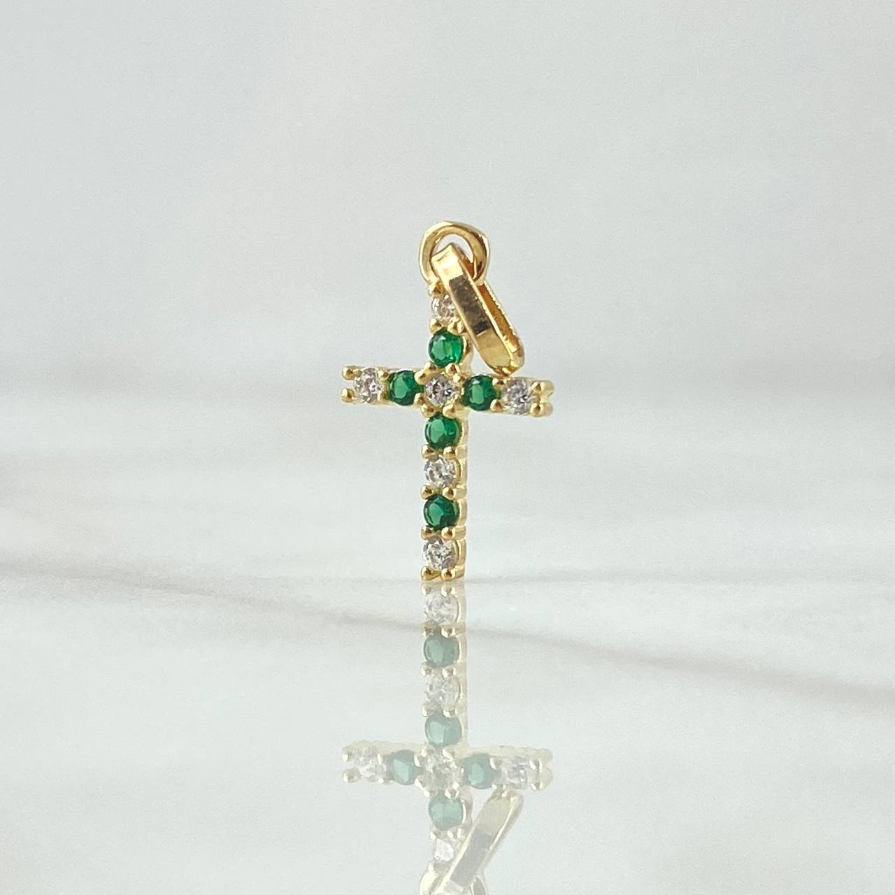 Dije Cruz 0.6gr / 2.4cm / Circones Verdes Y Blancos Oro Amarillo 18K