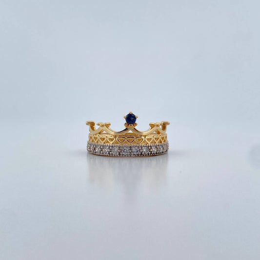 Anillo Corona Corazon 4.05gr / T6 1/2 / Circones Blancos Azul Dos Oros Amarillo Blanco 18K $