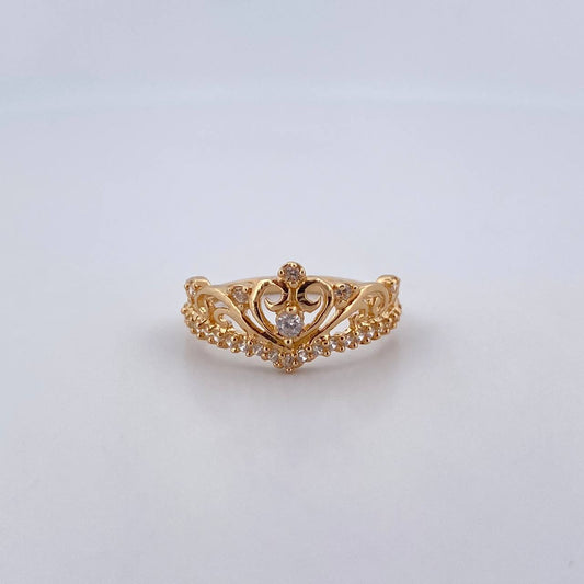 Anillo Corona 2.7gr / T7 / Circones Blancos Oro Amarillo 18K $