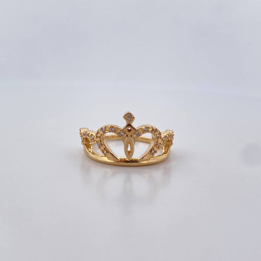 Anillo Corona Real 3.3gr / T6 1/4 / Circones Blancos Oro Amarillo 18K $