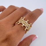 Anillo Corona Doble 7.45gr / T7 / Circones Blancos Oro Amarillo 18K &