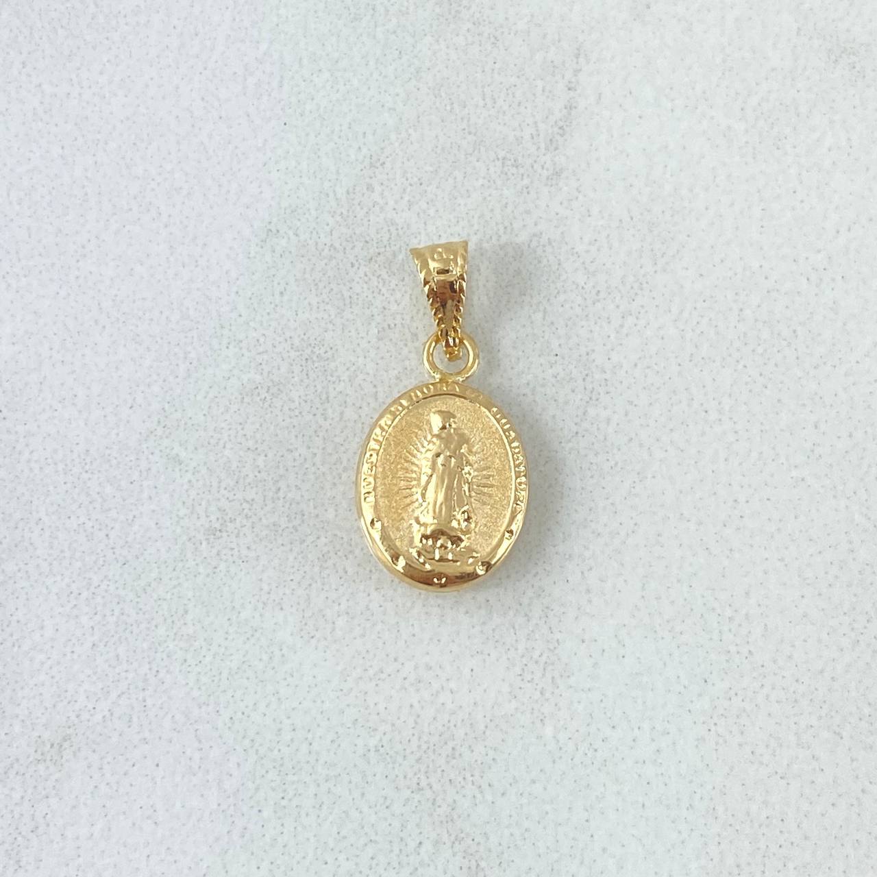 Dije Virgen Guadalupe 0.3gr / 1.4cm / Ovalo Troquelado - Cargador Bordeado Oro Amarillo 18K *