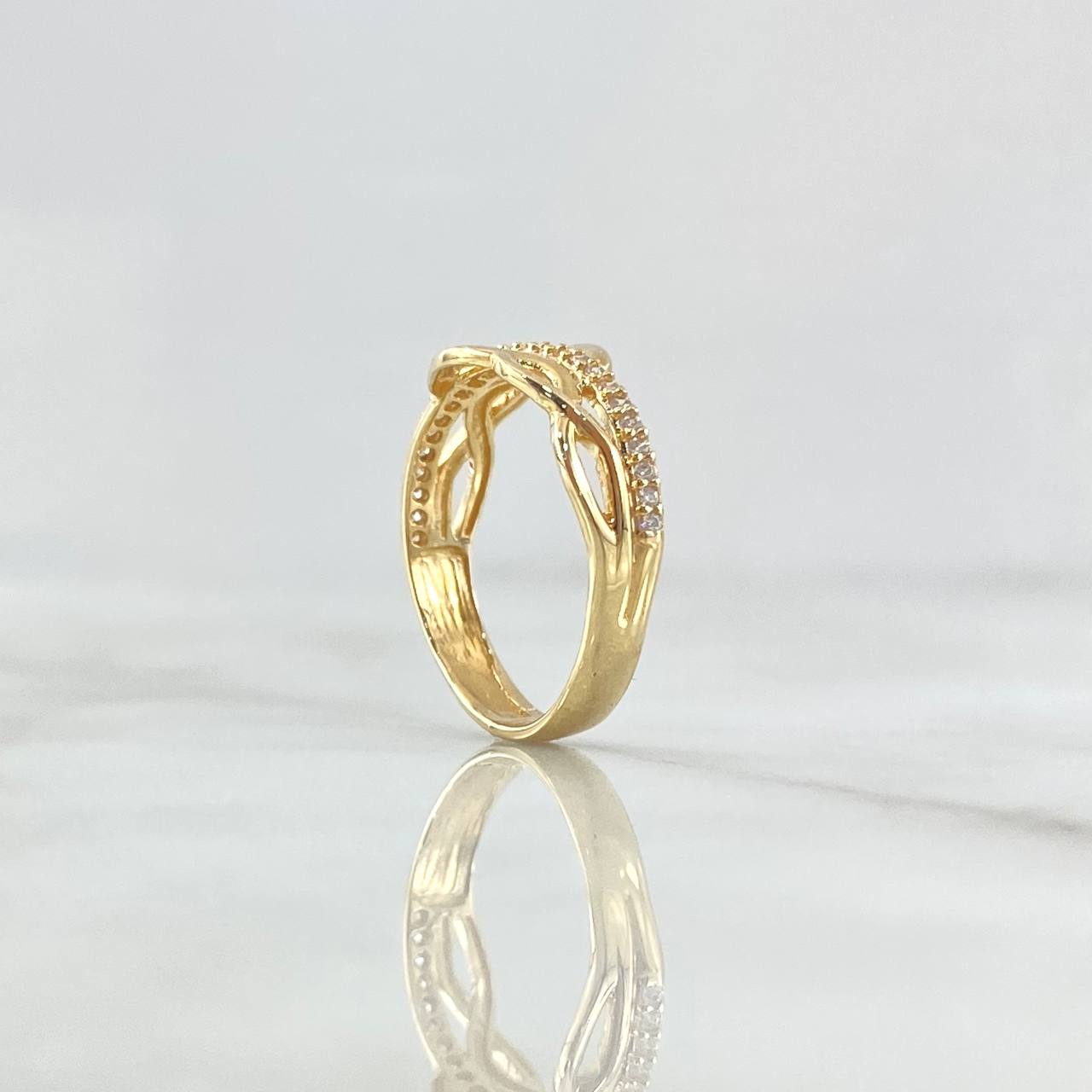 Anillo Olas Abstractas 2.2gr / T7 1/2 / Circones Blancos Oro Amarillo 18K