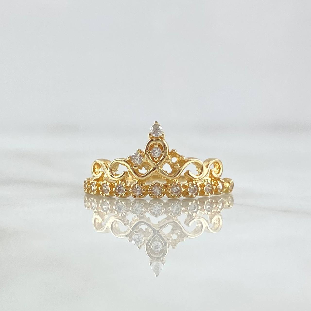 Anillo Tiara 1.8gr / T8 1/4 / Circones Blancos Oro Amarillo 18K *