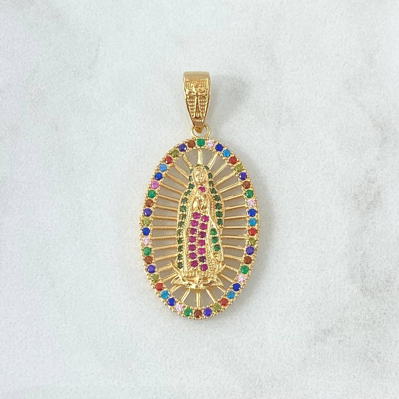 Dije Virgen Guadalupe 5.05gr / 4cm / Cargador texturizado Cruz Circones Multicolor Oro Amarillo 18K ©