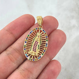 Dije Virgen Guadalupe 5.05gr / 4cm / Cargador texturizado Cruz Circones Multicolor Oro Amarillo 18K ©