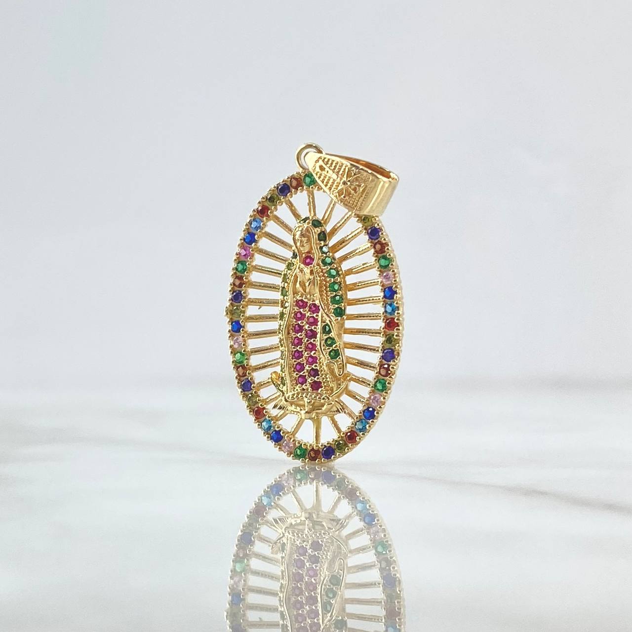 Dije Virgen Guadalupe 5.05gr / 4cm / Cargador texturizado Cruz Circones Multicolor Oro Amarillo 18K ©